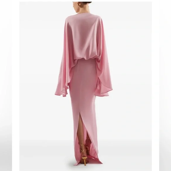 Taller Marmo Eolia Cape-Sleeve Maxi Dress – Pink – Size 40 – Never Worn - Picture 2 of 5
